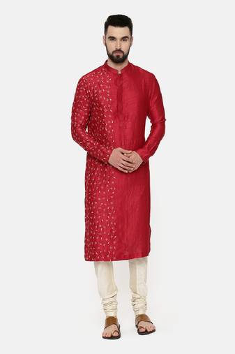 Red Hand Emboidered Kurta