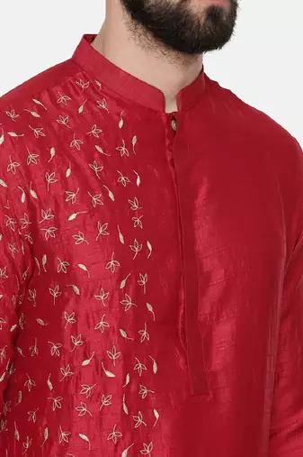 Red Hand Emboidered Kurta