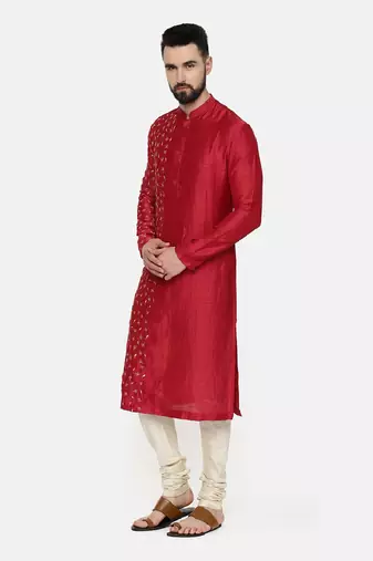 Red Hand Emboidered Kurta