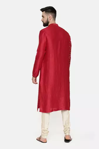 Red Hand Emboidered Kurta