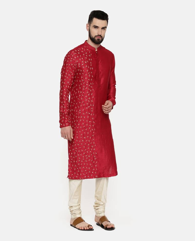 Red Hand Emboidered Kurta