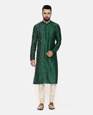 Bottle Green Hand Emboidered Kurta 1