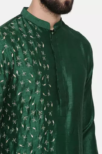 Bottle Green Hand Emboidered Kurta