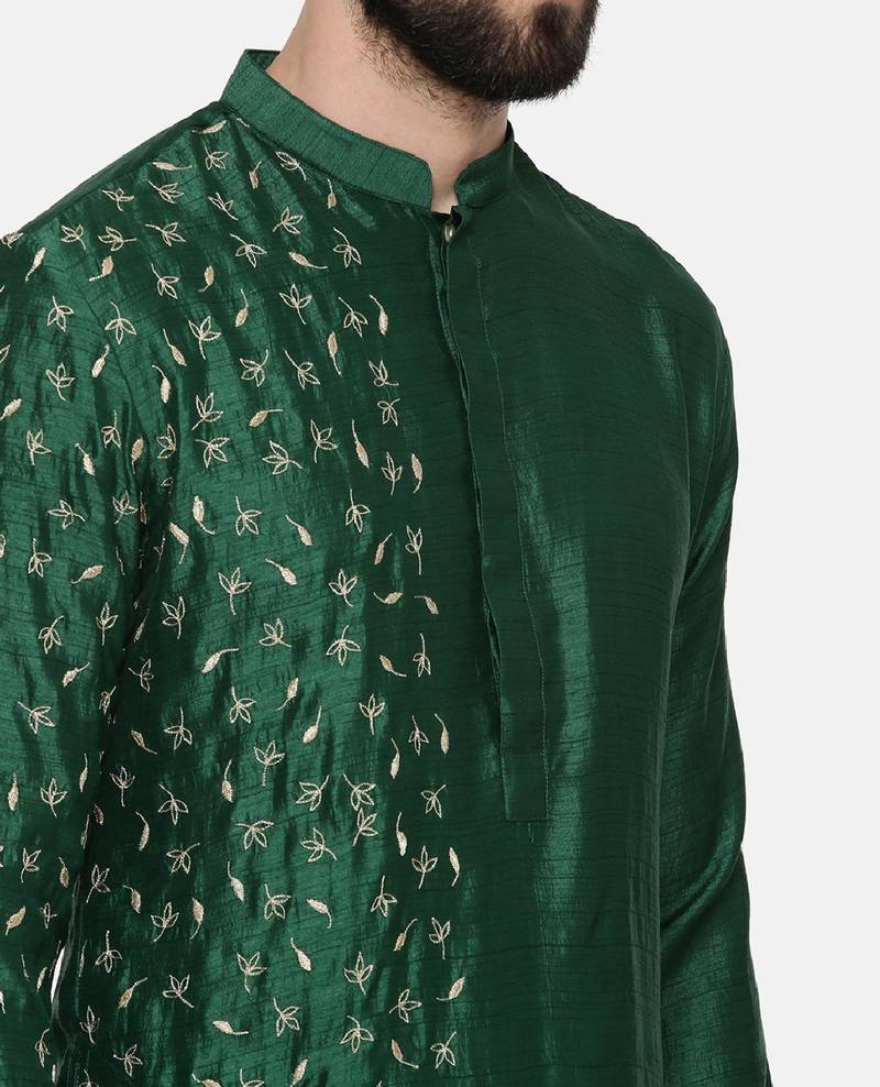 Bottle Green Hand Emboidered Kurta