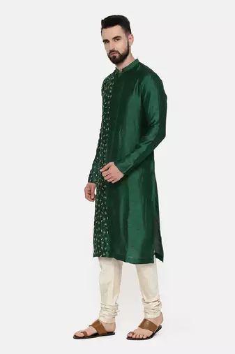 Bottle Green Hand Emboidered Kurta
