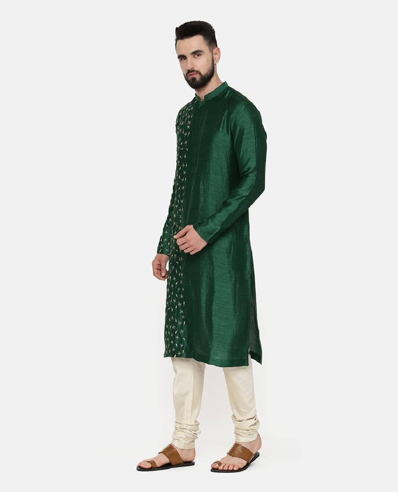 Bottle Green Hand Emboidered Kurta