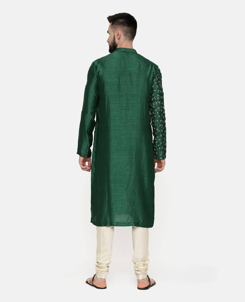 Bottle Green Hand Emboidered Kurta