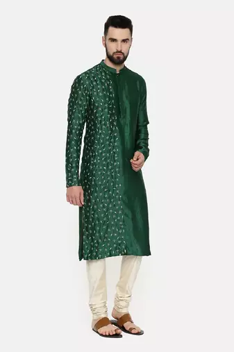 Bottle Green Hand Emboidered Kurta