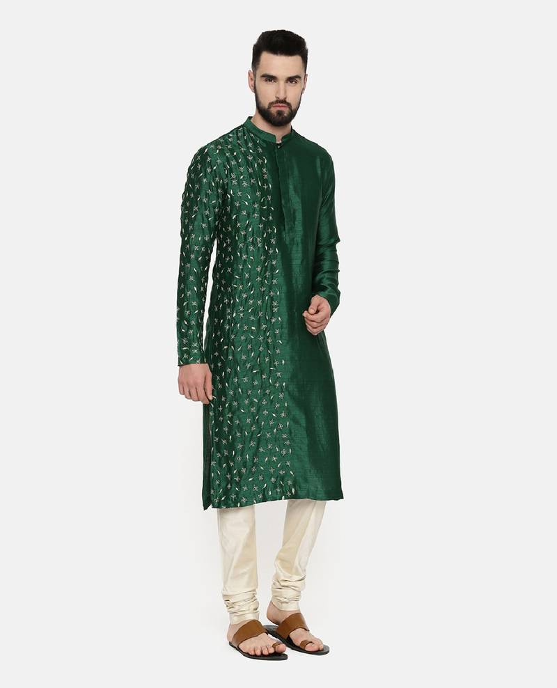 Bottle Green Hand Emboidered Kurta