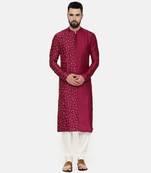 Wine Hand Emboidered Kurta
