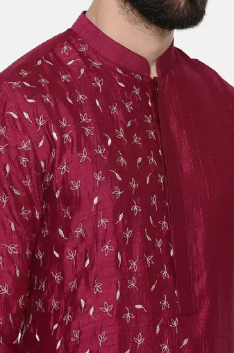 Wine Hand Emboidered Kurta