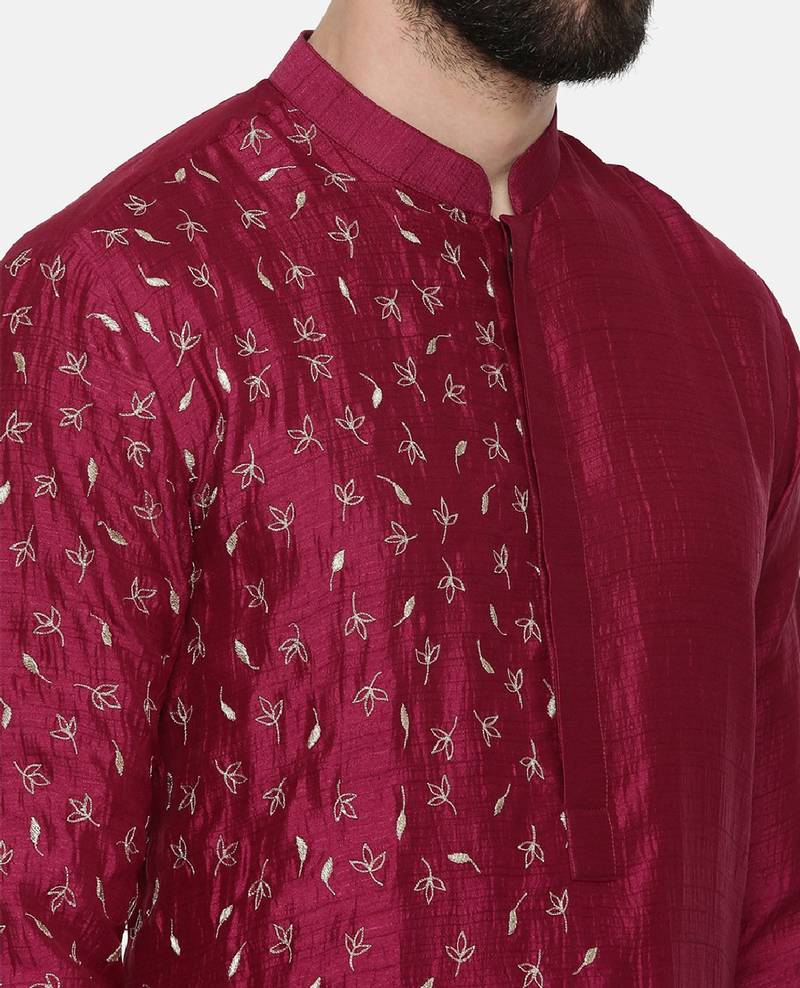 Wine Hand Emboidered Kurta