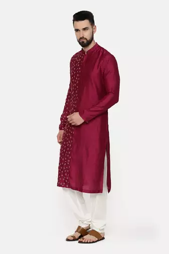 Wine Hand Emboidered Kurta