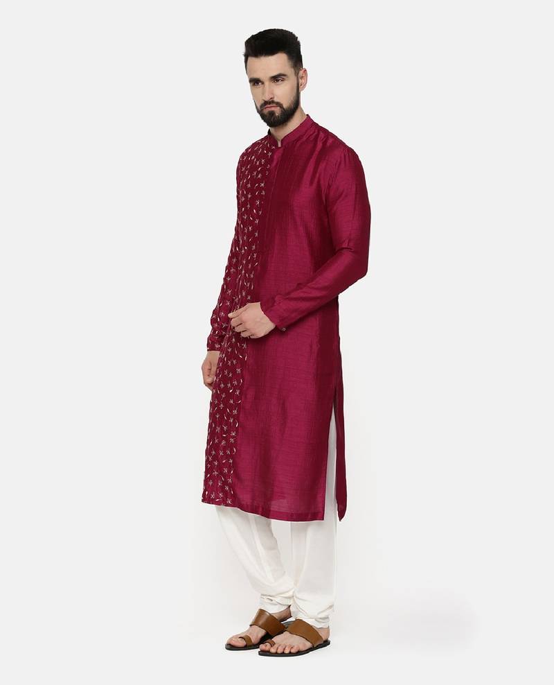Wine Hand Emboidered Kurta