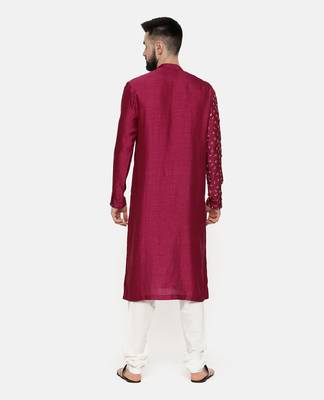 Wine Hand Emboidered Kurta 4