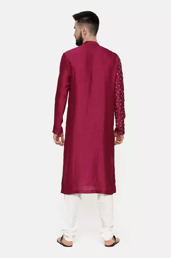 Wine Hand Emboidered Kurta