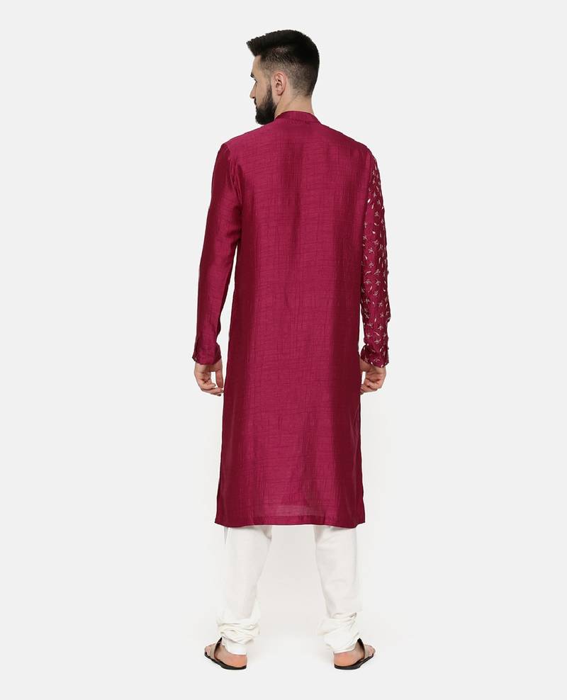 Wine Hand Emboidered Kurta