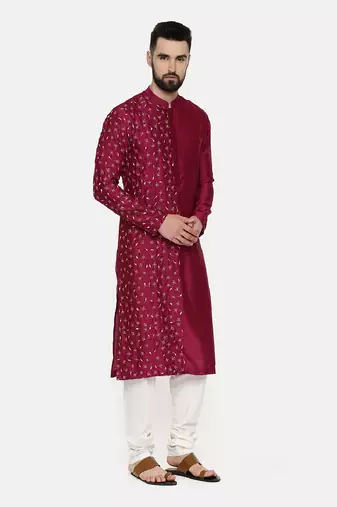 Wine Hand Emboidered Kurta