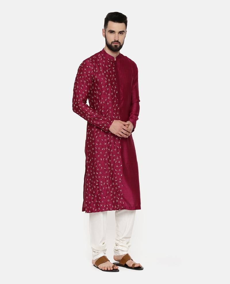 Wine Hand Emboidered Kurta