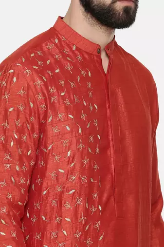 Rust Orange Hand Emboidered Kurta