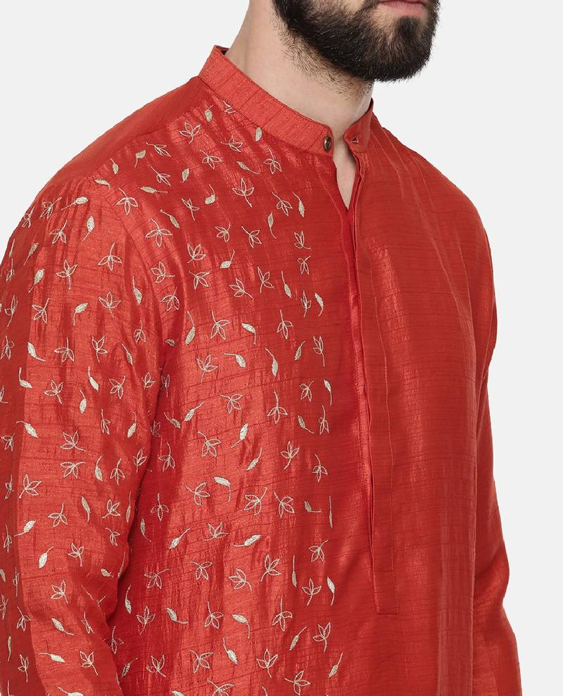 Rust Orange Hand Emboidered Kurta