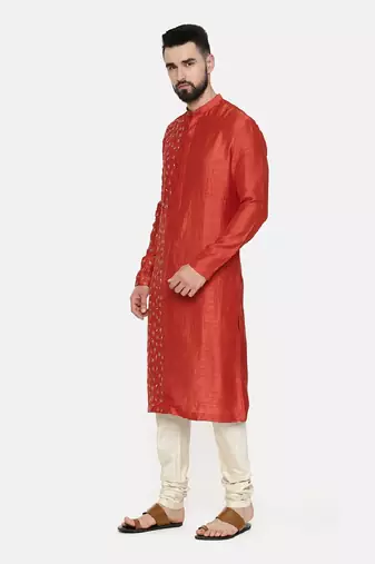 Rust Orange Hand Emboidered Kurta