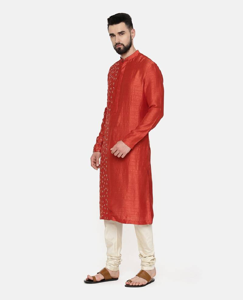 Rust Orange Hand Emboidered Kurta