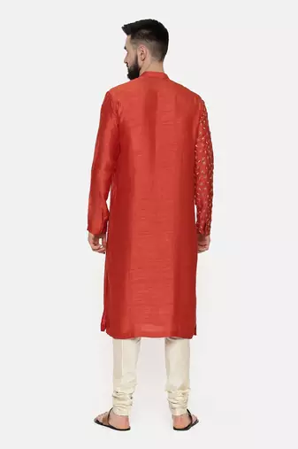 Rust Orange Hand Emboidered Kurta
