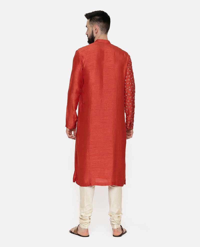 Rust Orange Hand Emboidered Kurta