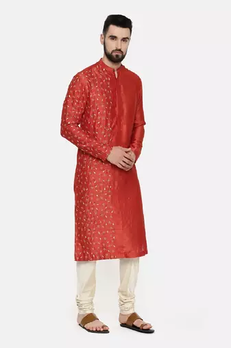 Rust Orange Hand Emboidered Kurta