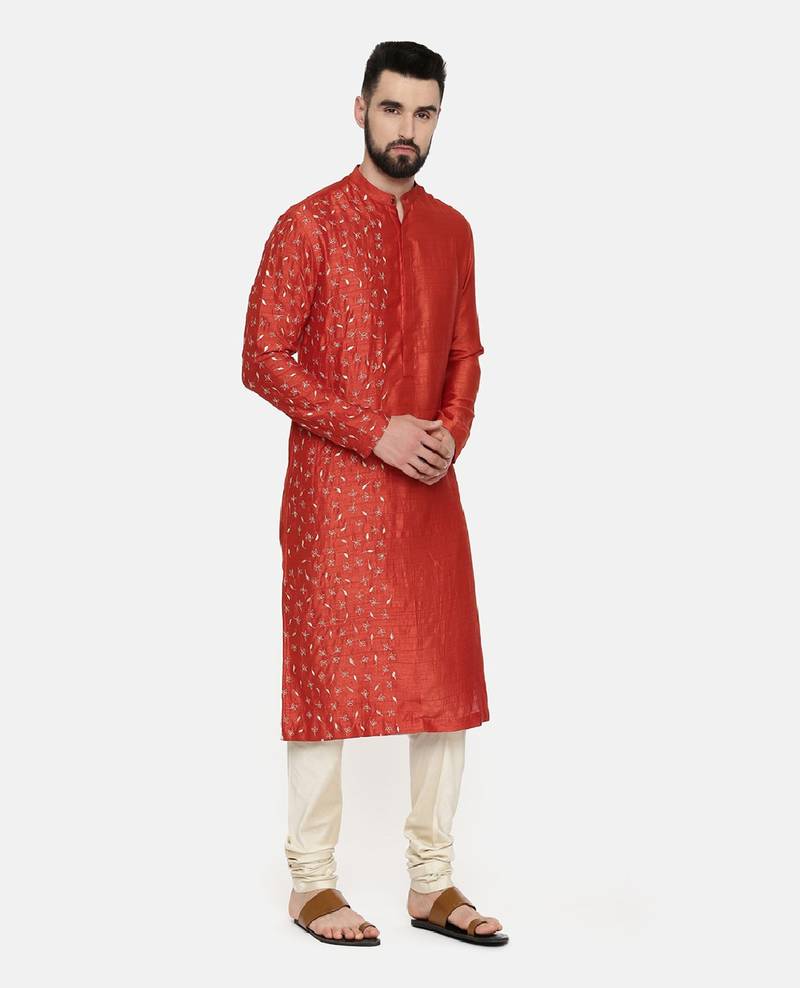 Rust Orange Hand Emboidered Kurta