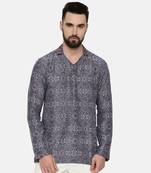 Blue Printed Linen Bemberg Short Kurta