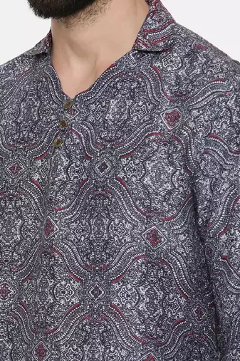 Blue Printed Linen Bemberg Short Kurta