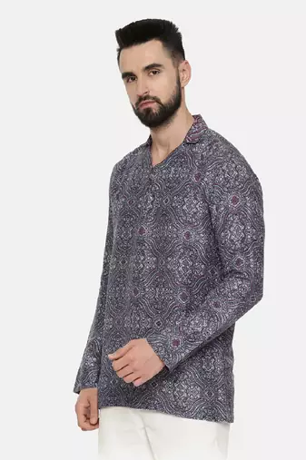 Blue Printed Linen Bemberg Short Kurta