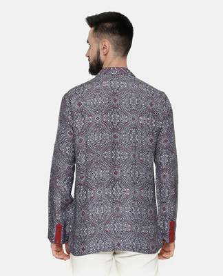 Blue Printed Linen Bemberg Short Kurta 4