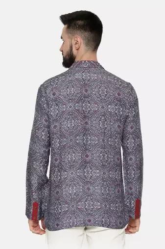 Blue Printed Linen Bemberg Short Kurta