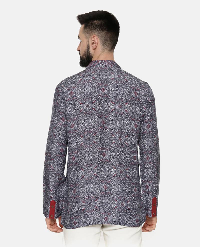 Blue Printed Linen Bemberg Short Kurta