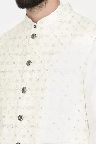 Ivory Chanderi Embroidered Jacket