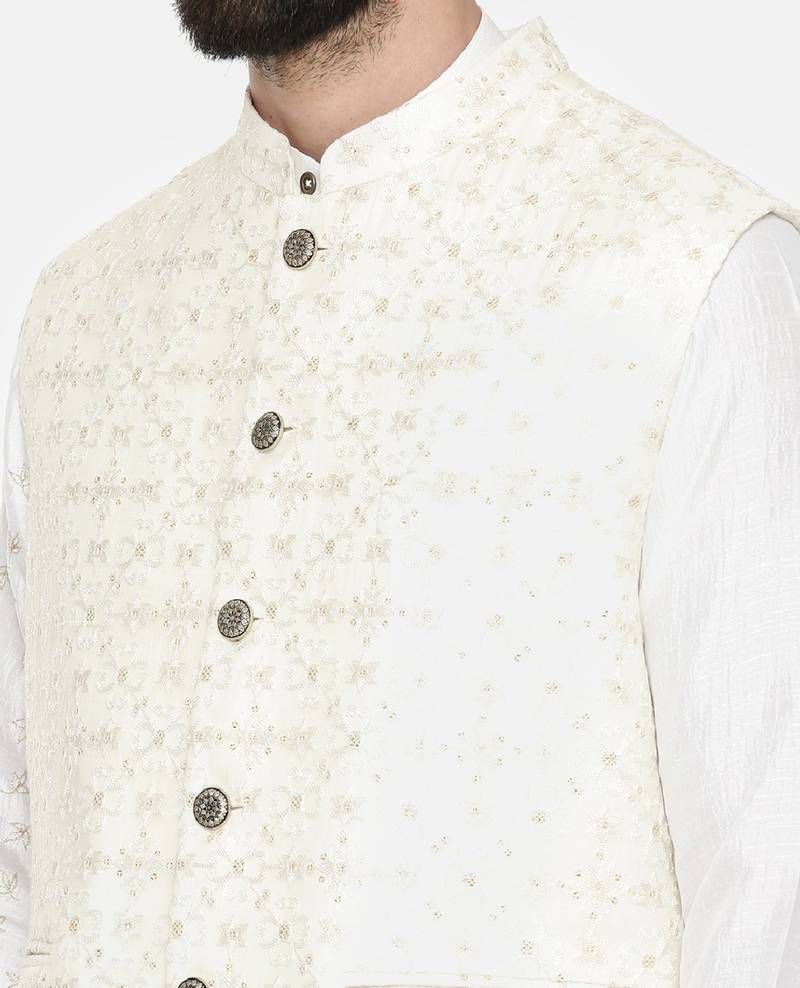 Ivory Chanderi Embroidered Jacket