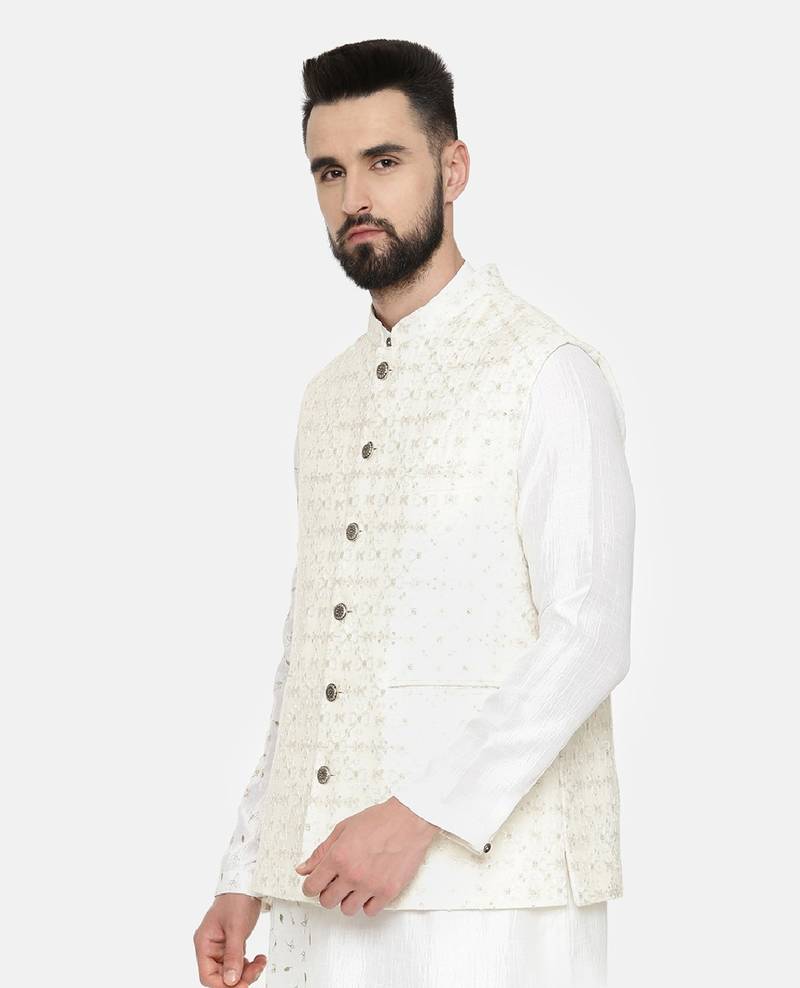 Ivory Chanderi Embroidered Jacket