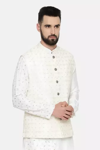 Ivory Chanderi Embroidered Jacket