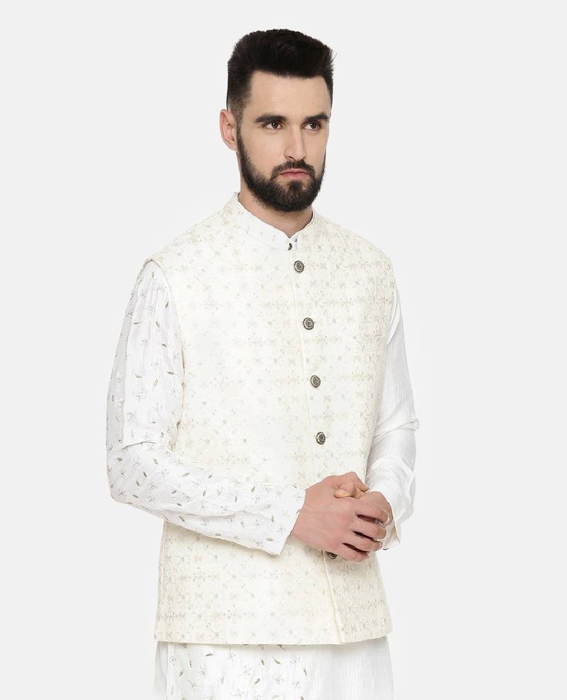 Ivory Chanderi Embroidered Jacket