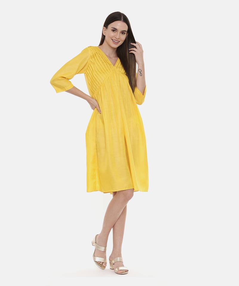Yellow Pleated Dress