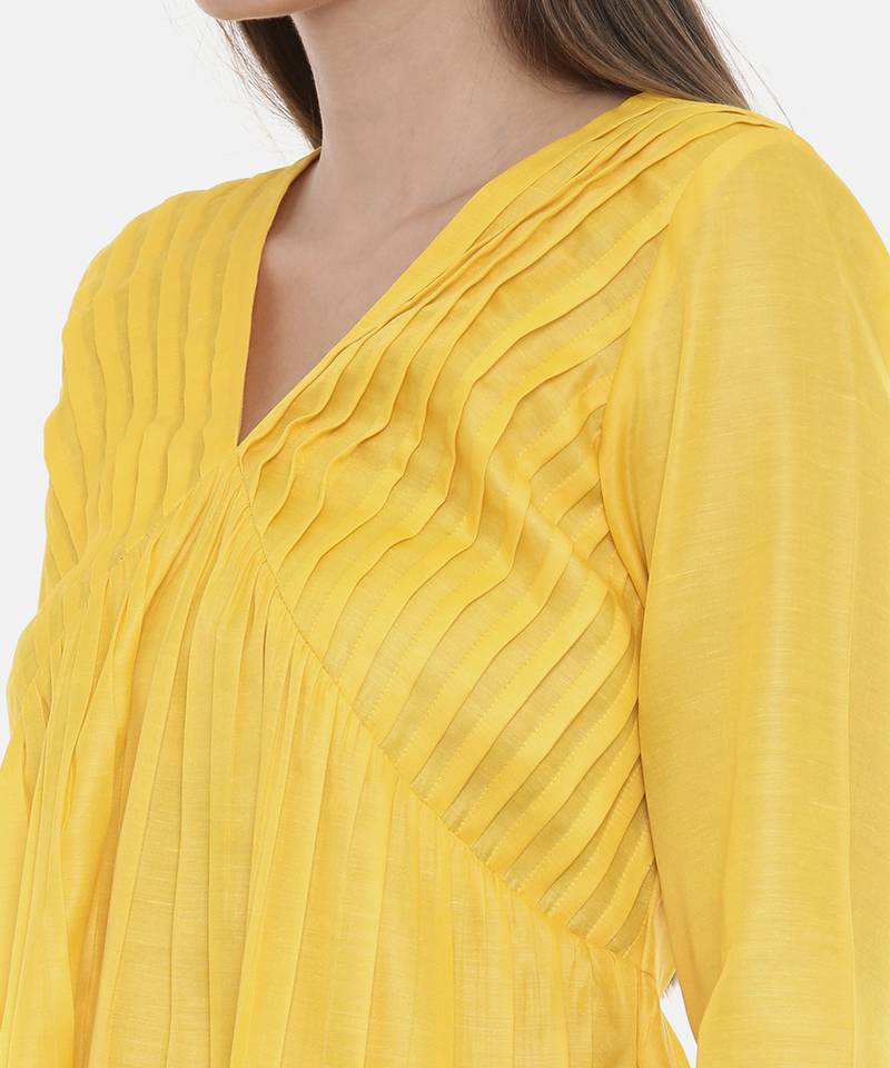 Yellow Pleated Dress