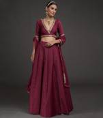 Wine Benaras Weave Zardozi Embroidered Lehenga Set