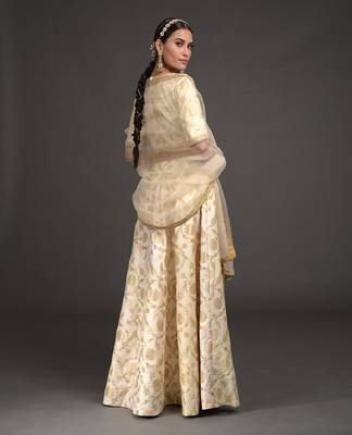 Ivory Benarasi Weave Zardozi Lehenga Set 2