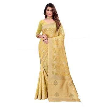 Yellow woven organza saree with blouse 1