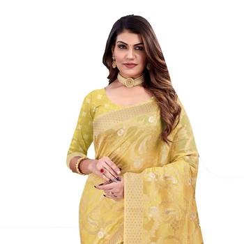 Yellow woven organza saree with blouse 2