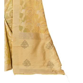 Yellow woven organza saree with blouse 3