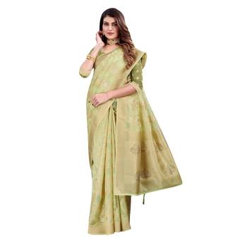 Green woven organza saree with blouse 1